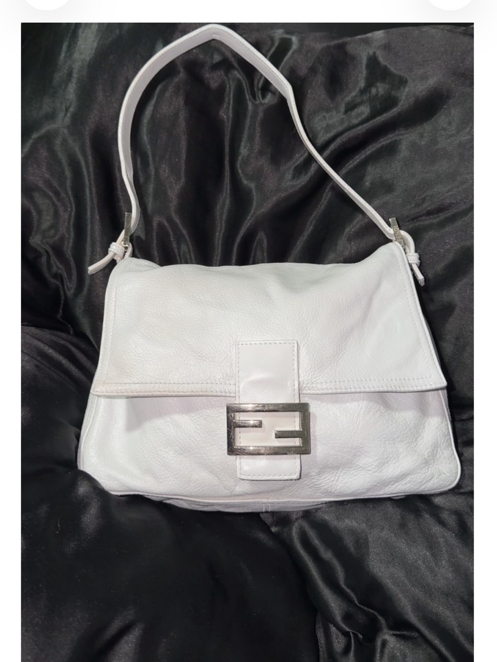 Authentic Fendi Baguette Mama White Leather with classic Fendi hardware buckle